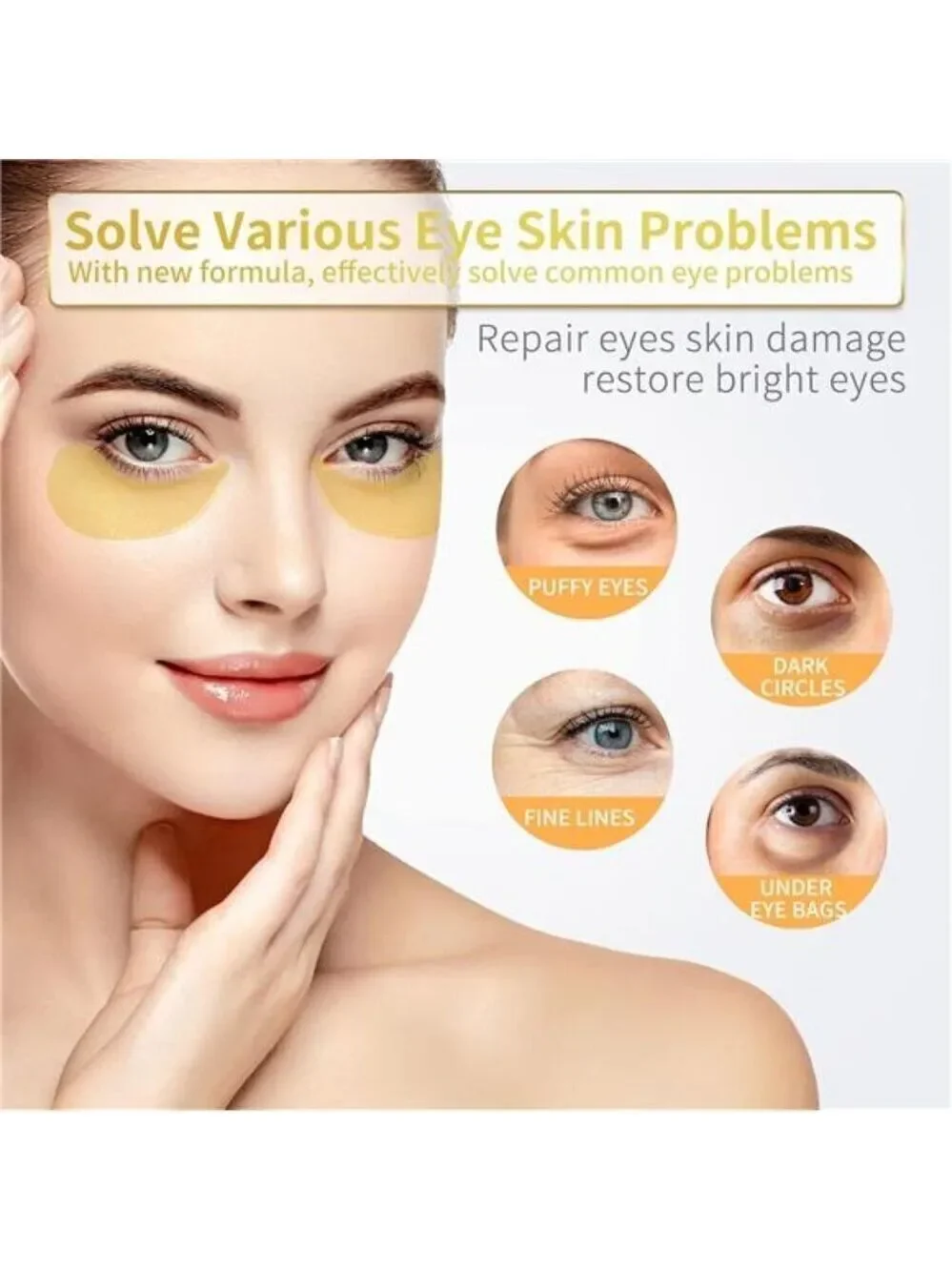 24K Gold Under Eye Patches 60 Pack for Puffy Eyes, Dark Circles, Bags & Wrinkles